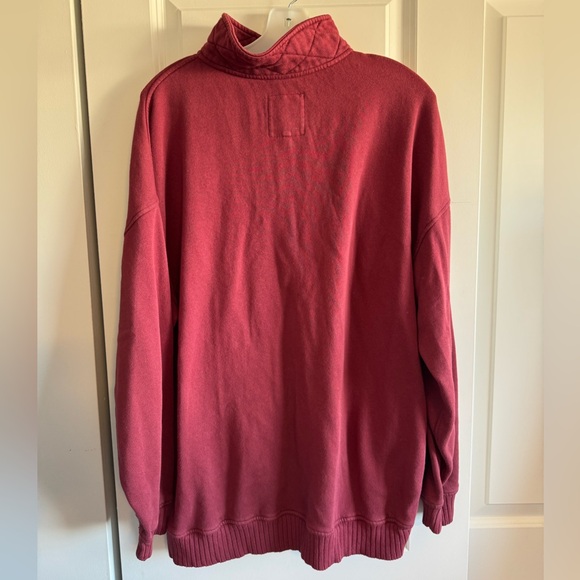 Aerie Quarter Snap Oversized fleece sweatshirt in deep cherry color - Picture 8 of 9